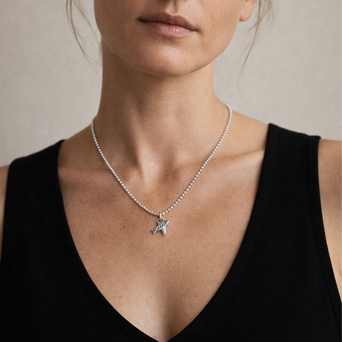 Ketten - 925 Silber Kugelkette mit Flugzeug Anhänger - 42cm - - Beau Soleil Jewelry