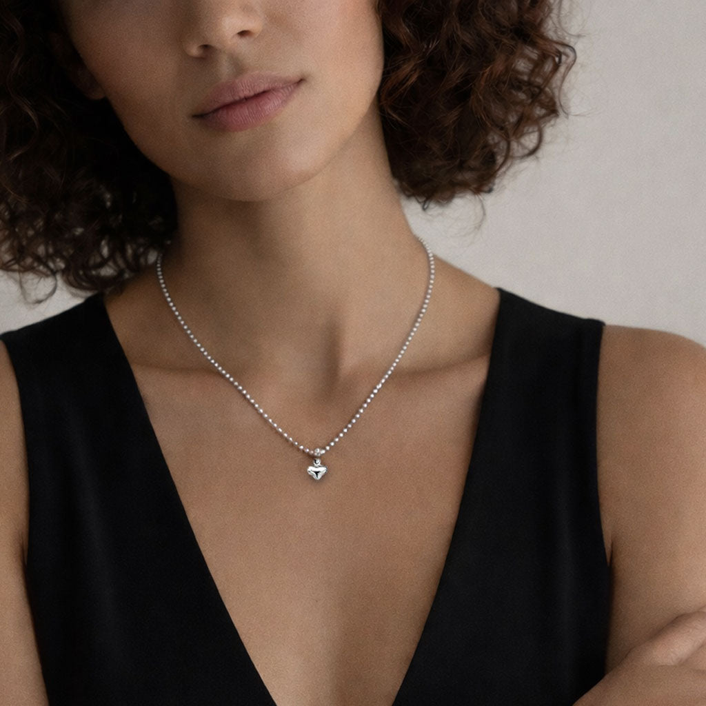 925 Silber Kugelkette mit Herz Anhänger