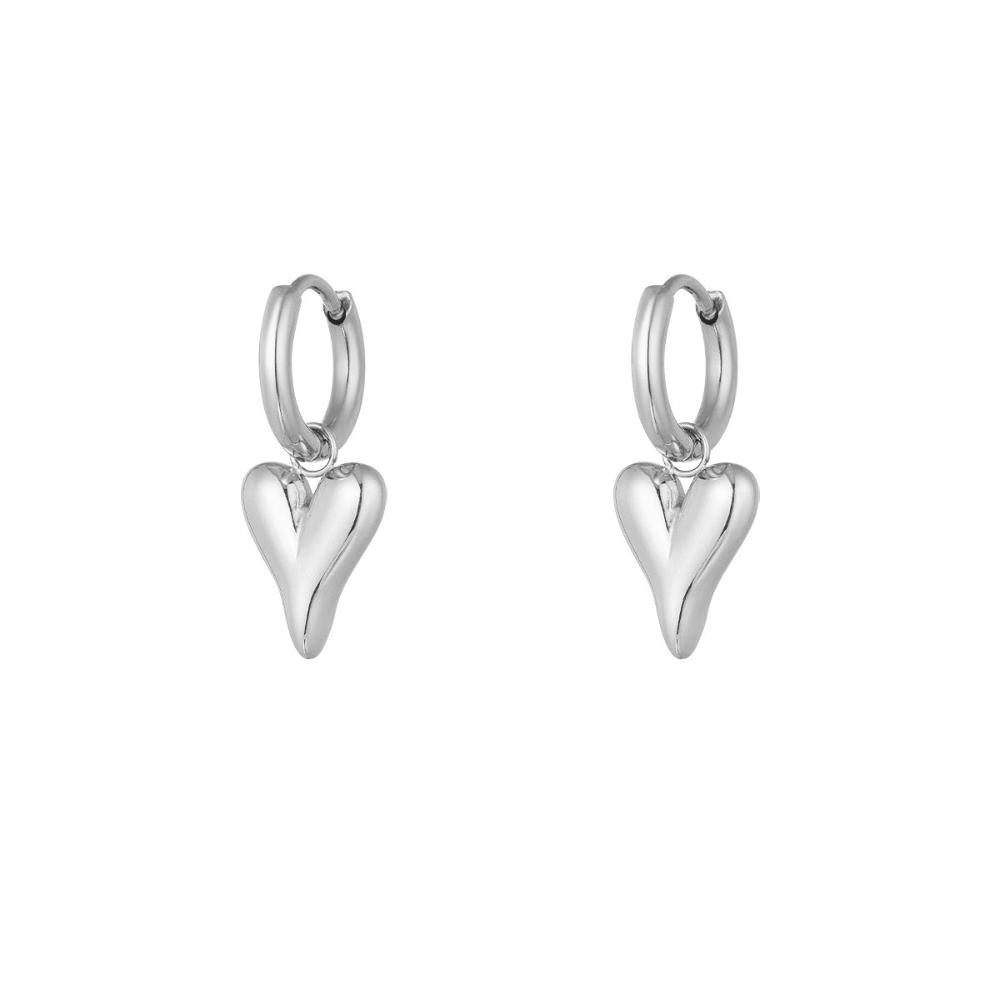 Ohrhänger Ohrringe - Creolen mit Herzanhänger aus Edelstahl – Wasserfest - Silber - oy - 126 - silber - Beau Soleil Jewelry