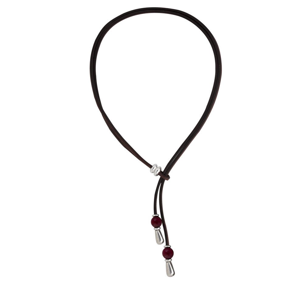 Ketten - Elegante Damen Lederkette K256 mit Murano Glasperlen - Weinrot - Bordeaux - K256 - 50 - weinr - bord - schwarz - Beau Soleil Jewelry