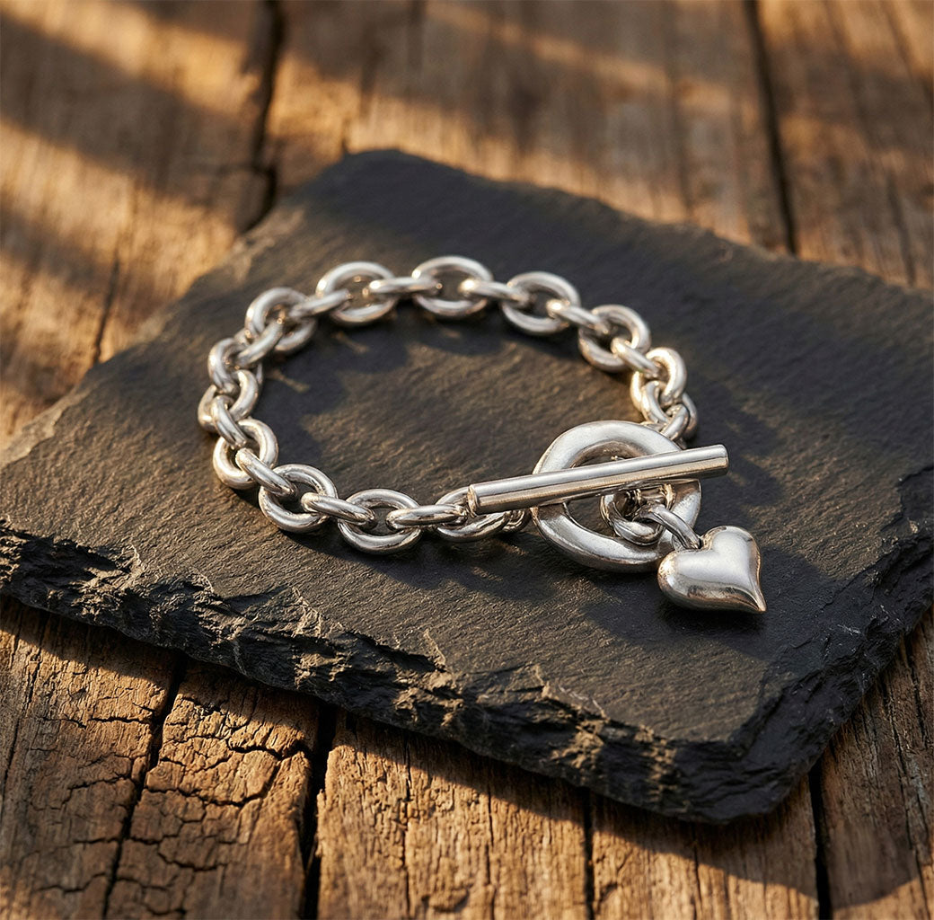 Massives Statement Armband silber mit Herzanhänger - Beau Soleil Jewelry