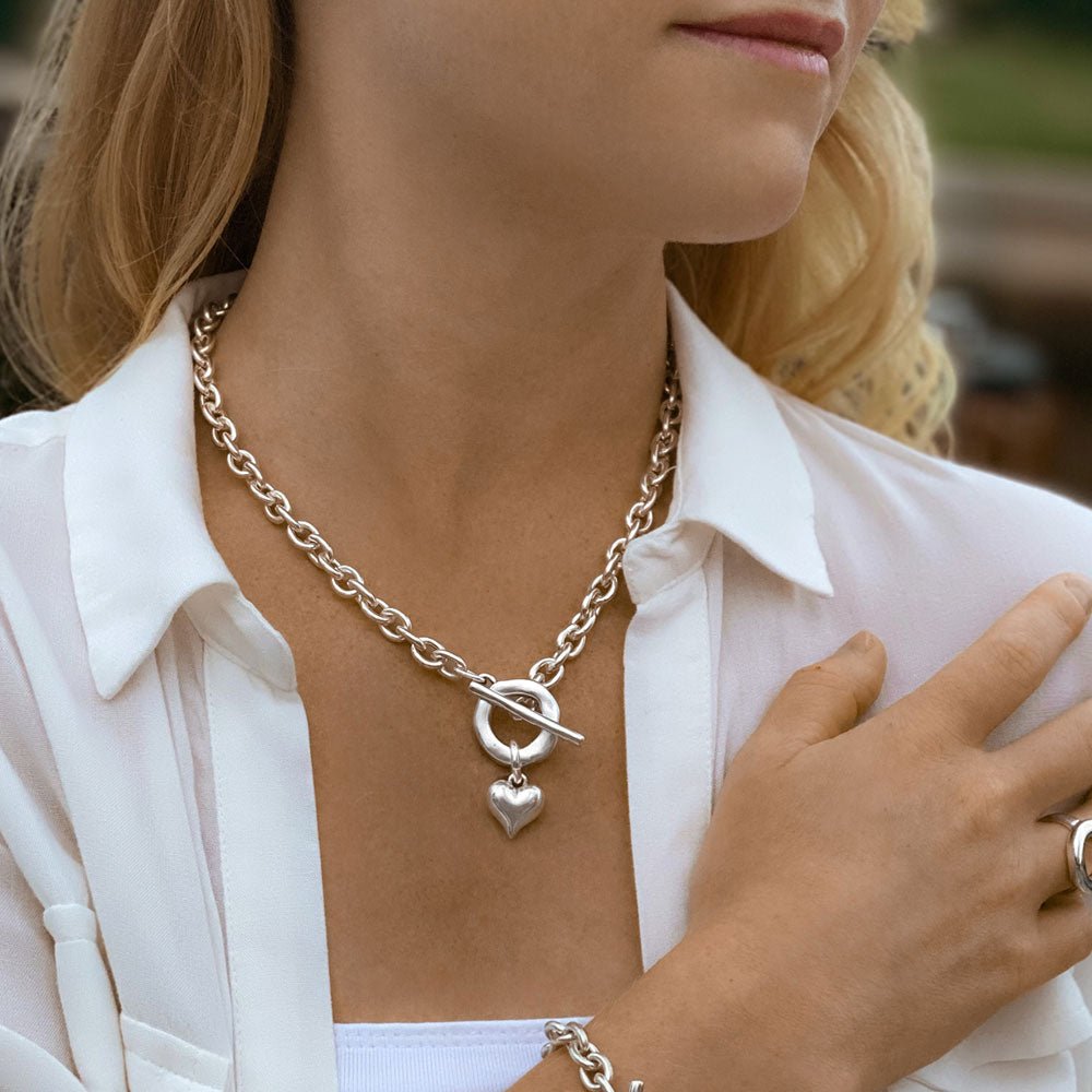 Ketten - Glieder - Halskette mit Herzanhänger - Silber - K306-kette-silber - Beau Soleil Jewelry