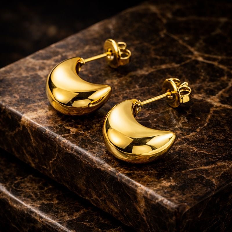 Leder Ohrhänger Ohrringe - Halbmond - Ohrringe aus Edelstahl – minimalistischer Ohrstecker - Gold - 1.2.26.nh-go - Beau Soleil Jewelry