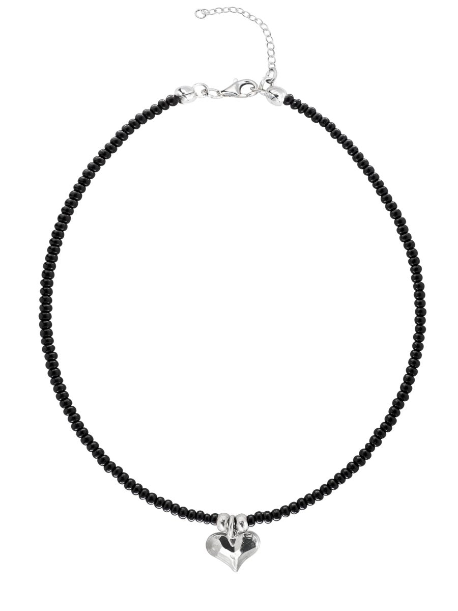 Ketten - Halskette mit Herzanhänger und Glasperlen - Schwarz - Beau Soleil Jewelry