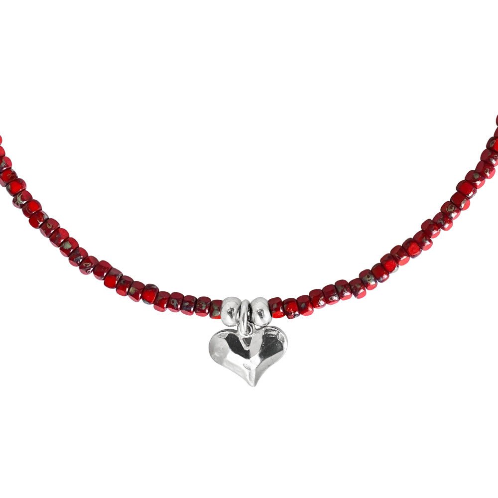 Ketten - Halskette mit Herzanhänger und Glasperlen - Smoked - Topaz - Beau Soleil Jewelry