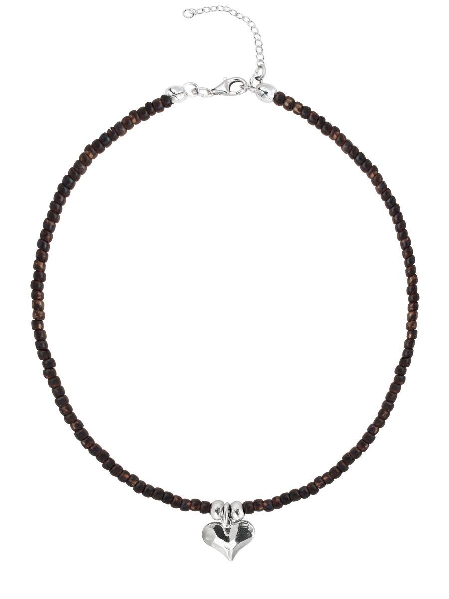 Ketten - Halskette mit Herzanhänger und Glasperlen - Smoked - Topaz - Beau Soleil Jewelry