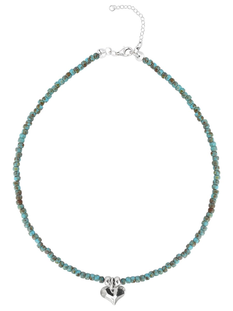 Ketten - Halskette mit Herzanhänger und Glasperlen - Türkis - Beau Soleil Jewelry