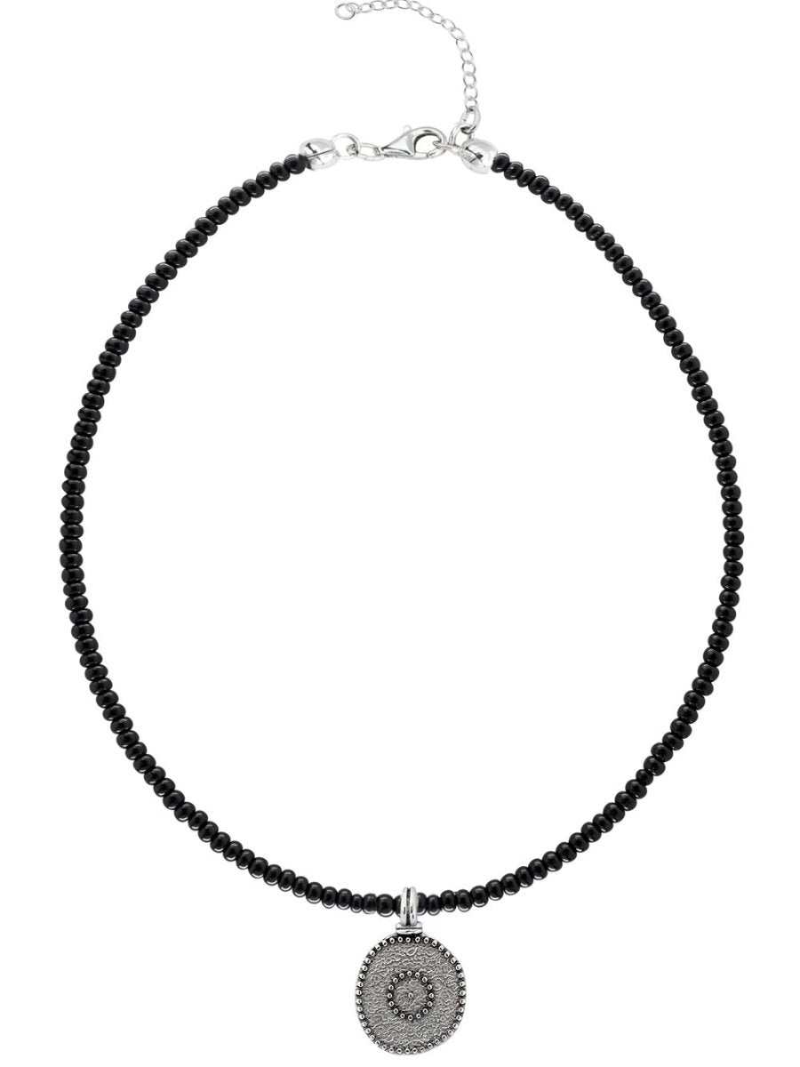 Ketten - Halskette mit Münzanhänger und Glasperlen K515 - Silber - Beau Soleil Jewelry