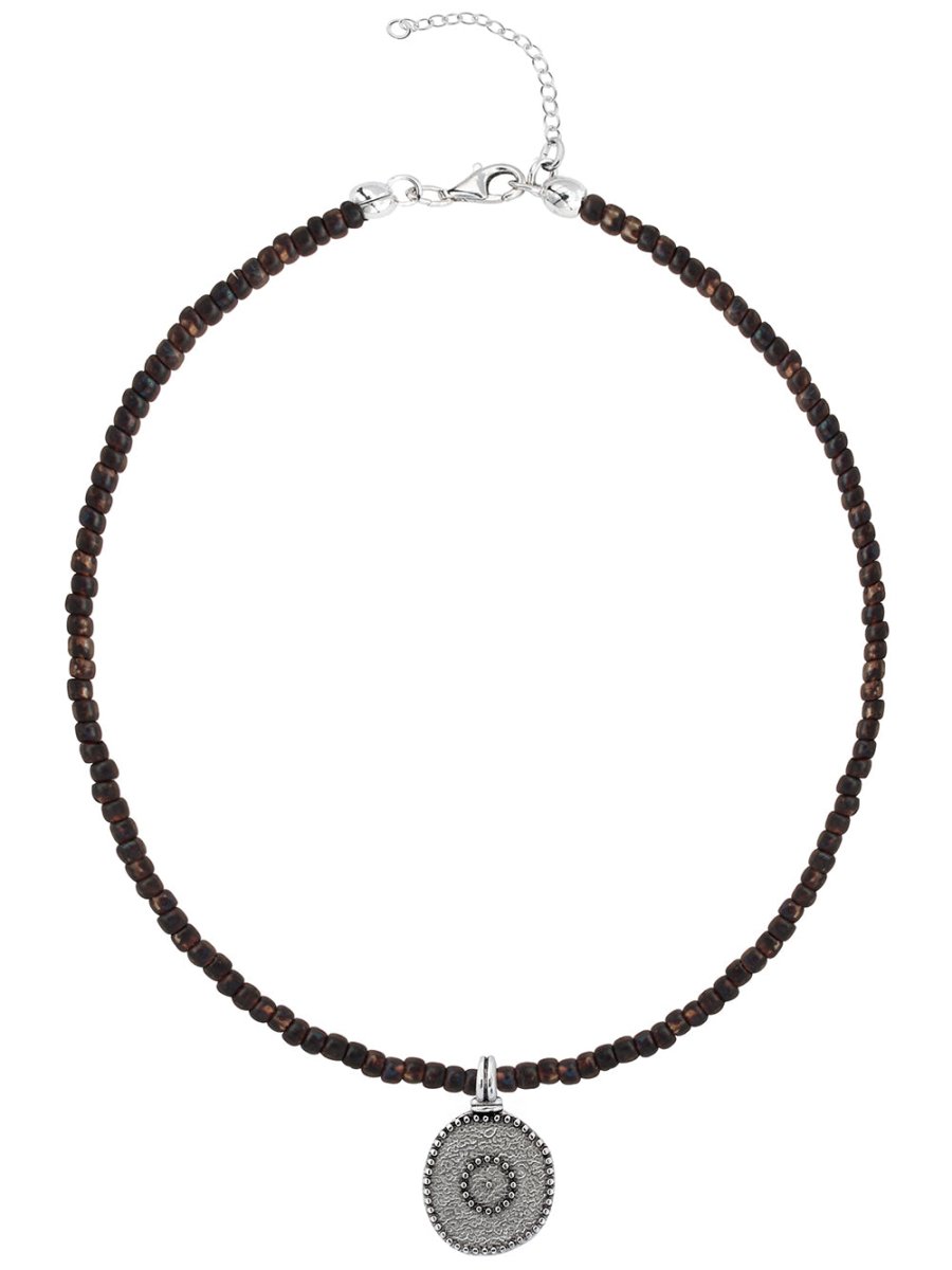 Ketten - Halskette mit Münzanhänger und Glasperlen K515 - Silber - Beau Soleil Jewelry