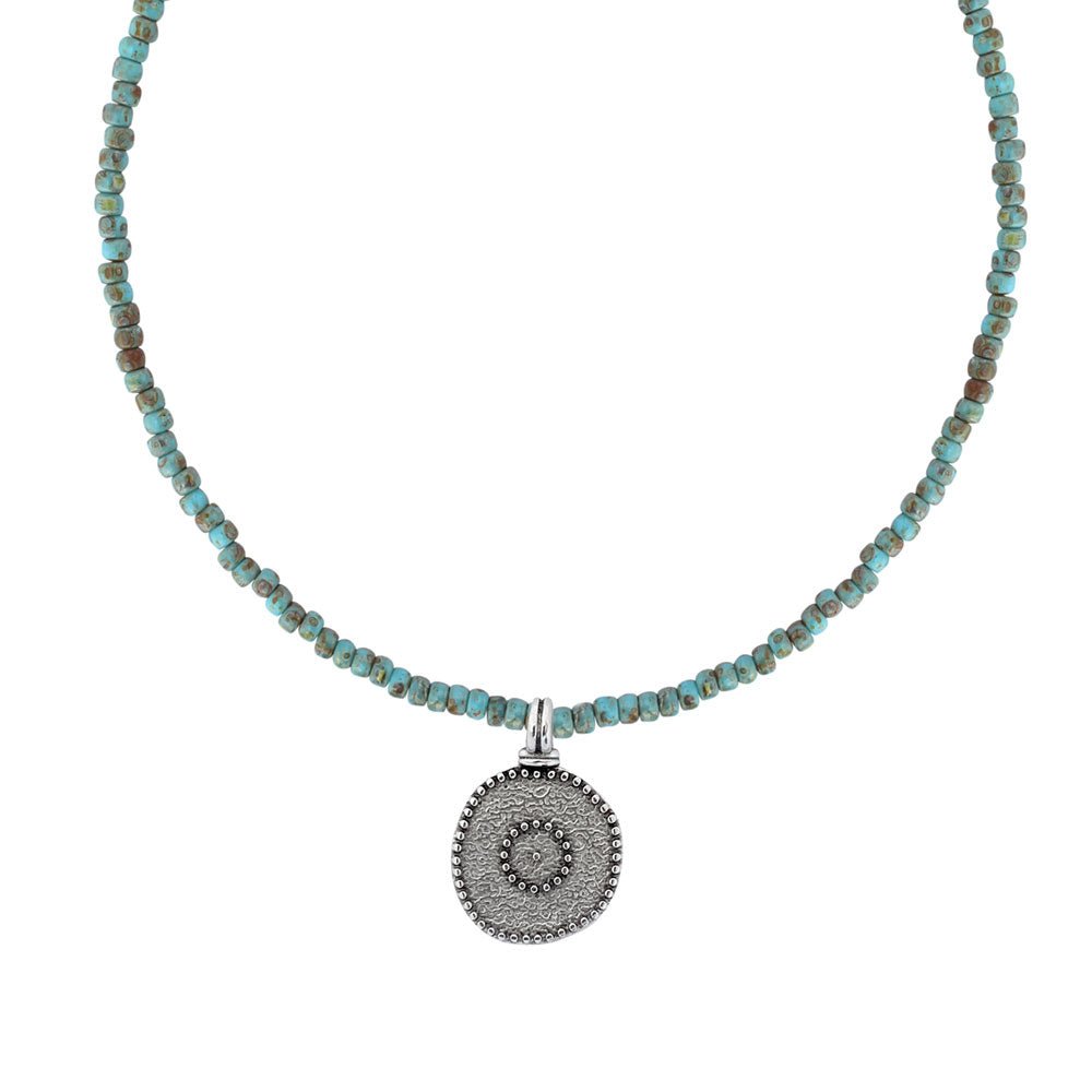 Ketten - Halskette mit Münzanhänger und Glasperlen K515 - Silber - Beau Soleil Jewelry