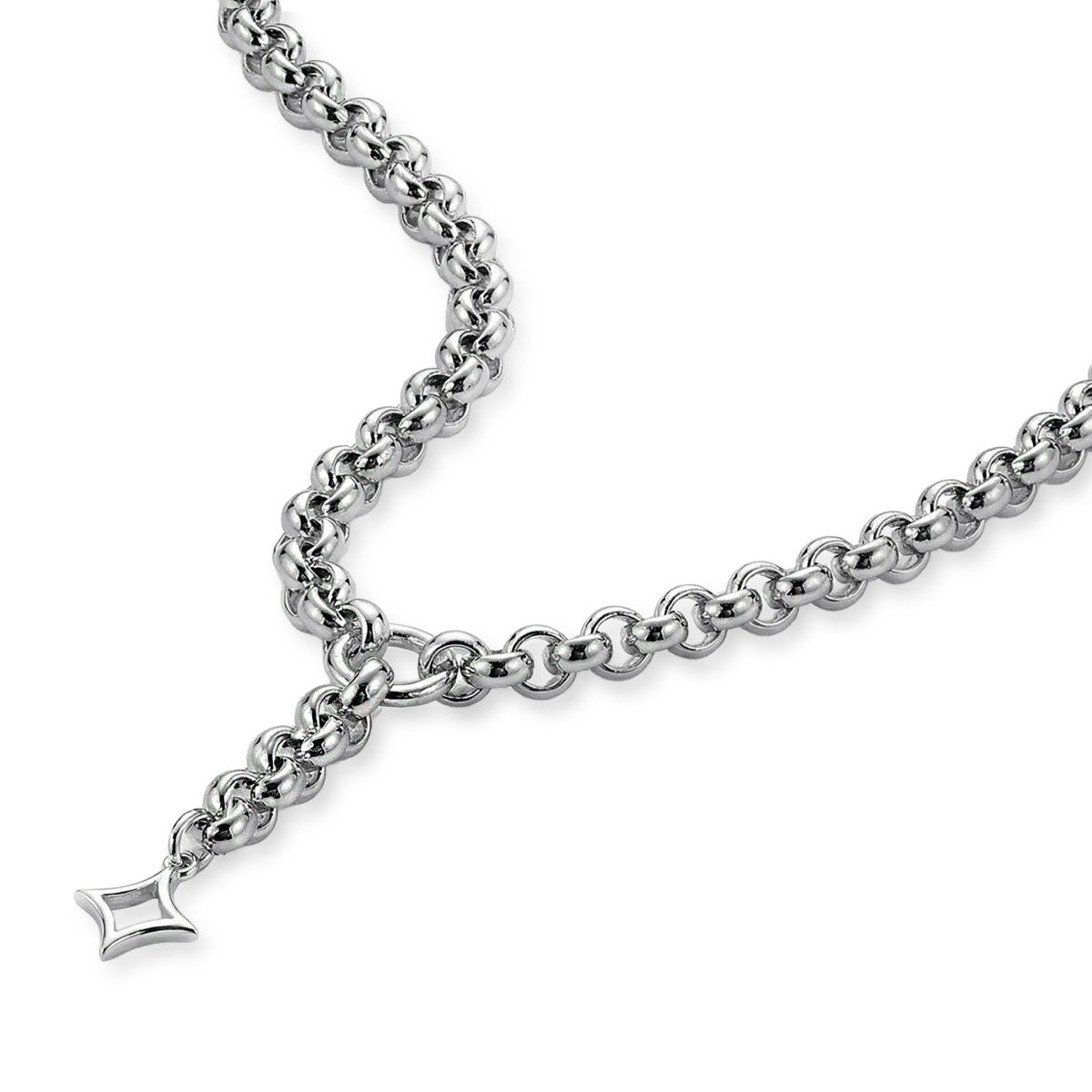 Ketten - Halskette mit Rologliedern und Stern - Anhänger - Rhodiniert - K313-rh - Beau Soleil Jewelry