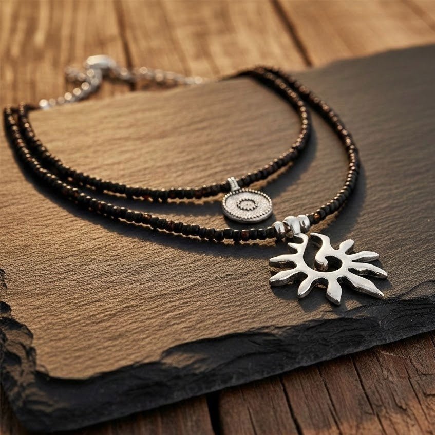 Schmuck Set’s - Ketten Schmuck Set mit Anhänger Sonne und Münze - Silber - K515+K516-smoked-topas-silber - Beau Soleil Jewelry