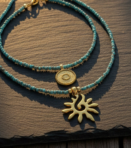 Schmuck Set’s - Ketten Schmuck Set mit Anhänger Sonne - Gold - k515 - k516 - tuerkis - go - Beau Soleil Jewelry