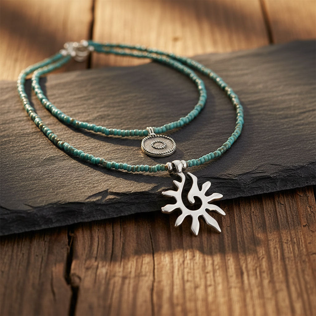 Schmuck Set’s - Ketten Schmuck Set mit Anhänger Sonne - Silber - k515 - k516 - tuerkis - si - Beau Soleil Jewelry