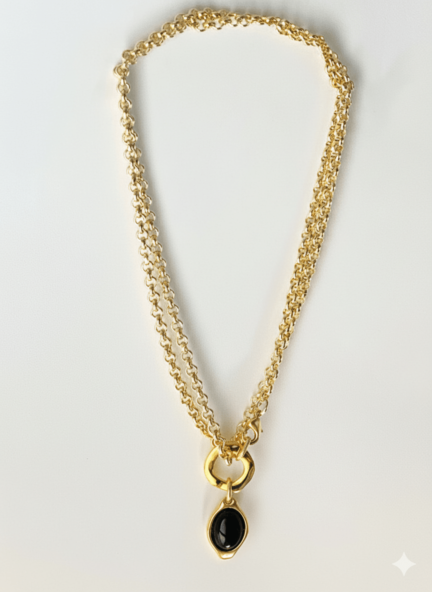 Ketten - Lange Halskette mit Jade - Anhänger - Gold - k253-go-schwarz - Beau Soleil Jewelry