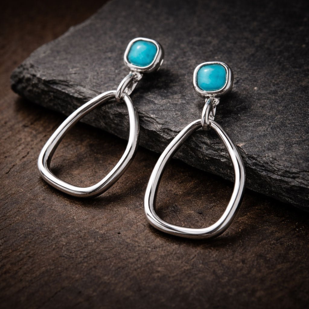 Ohrhänger Ohrringe - Lange Ohrringe mit türkisfarbenem Kristall - O368 - Beau Soleil Jewelry