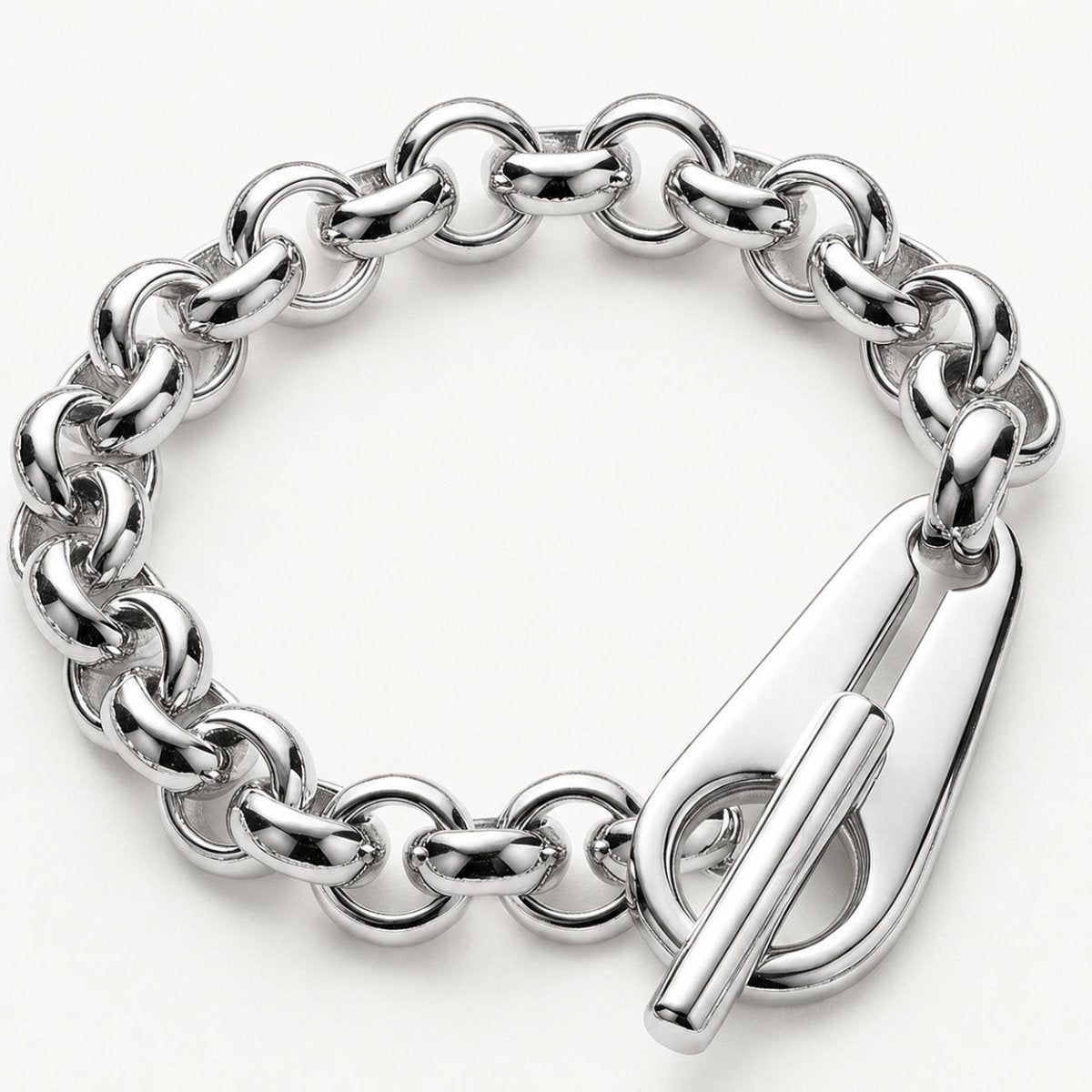 Massives versilbertes Rolo-Armband mit großem Knebelverschluss – A316