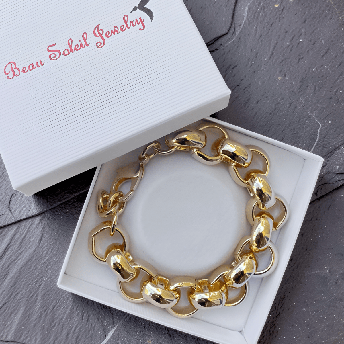 Armbänder - Massives Rolo Gliederarmband – Statement Schmuck für Damen & Herren - Gold - A201-gold - Beau Soleil Jewelry