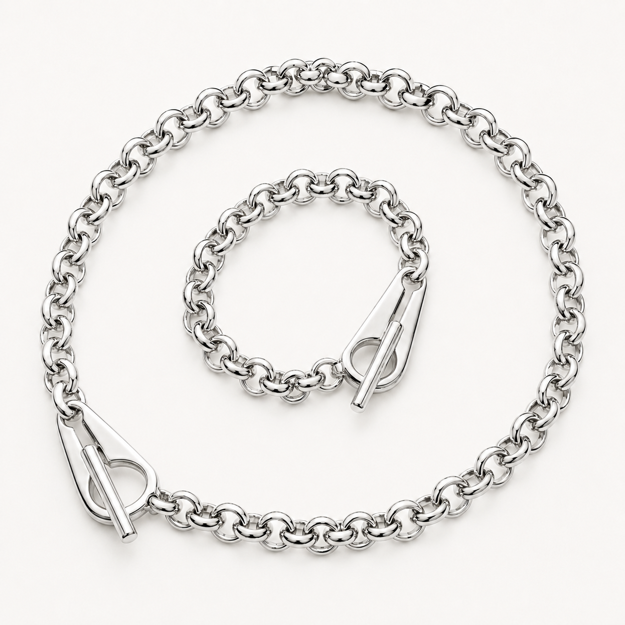 Massives versilbertes Rolo-Schmuckset mit Kette und Armband – KA317