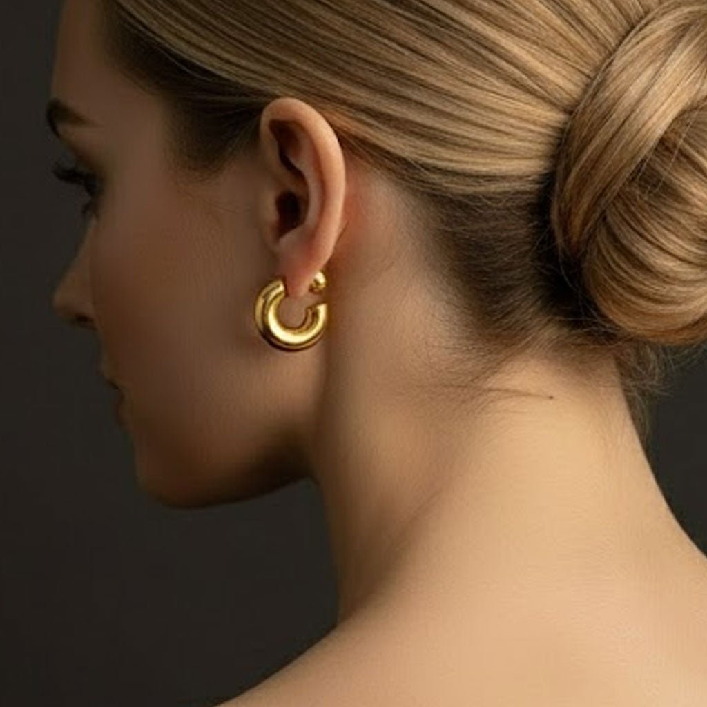 Ohrhänger Ohrringe - Moderne Creolen aus Edelstahl – Statement - Ohrringe für Damen - Gold - chunky-creolen-gold-oy119 - Beau Soleil Jewelry