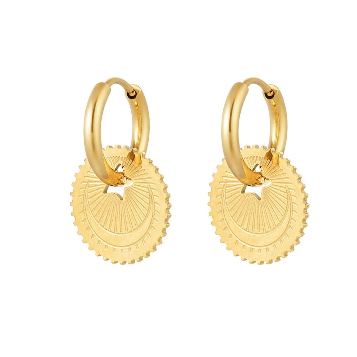 Ohrhänger Ohrringe - Ohrringe Creolen mit Stern-Münze - Gold - oy-125-gold - Beau Soleil Jewelry