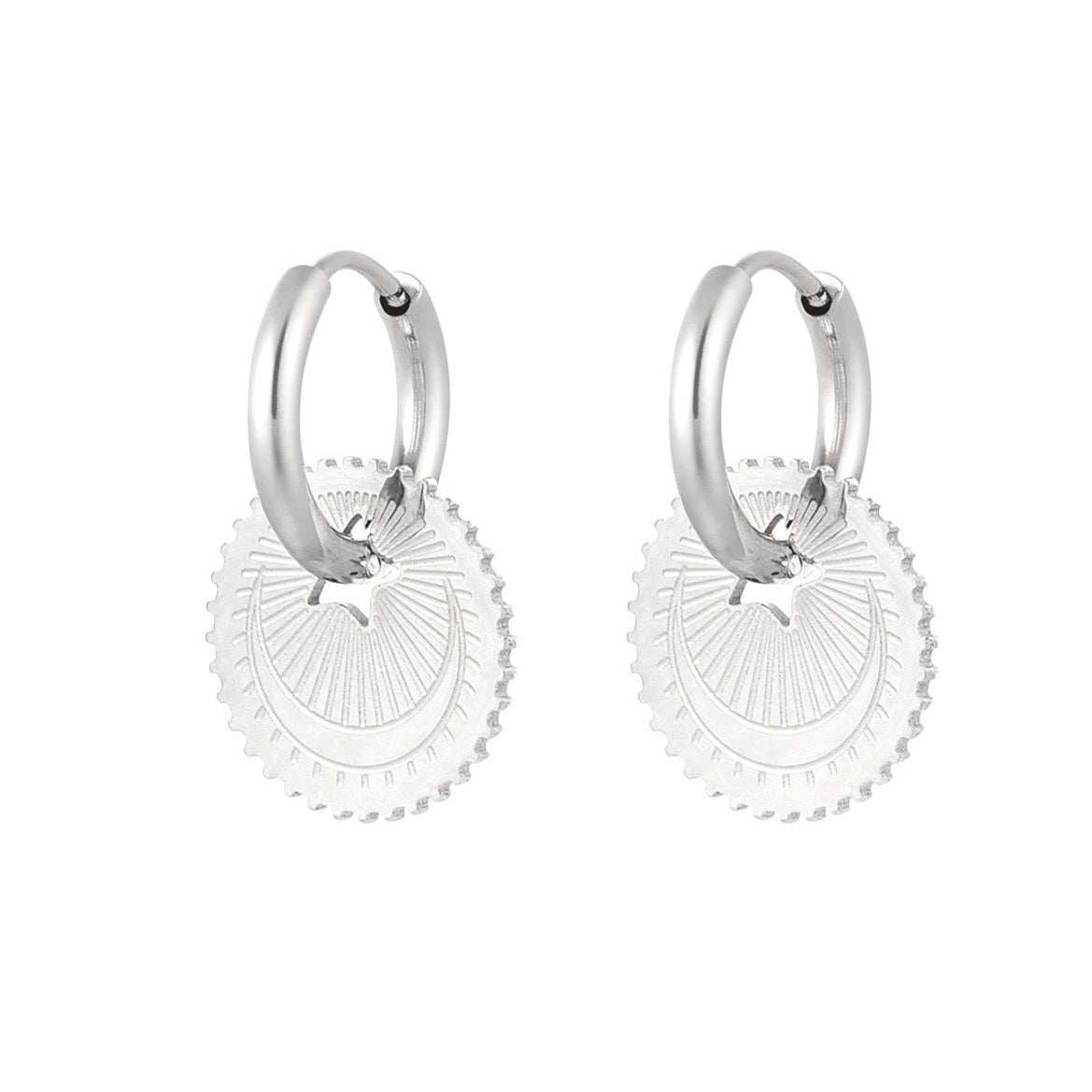 Ohrhänger Ohrringe - Ohrringe Creolen mit Stern-Münze - Silber - oy-125-silber - Beau Soleil Jewelry