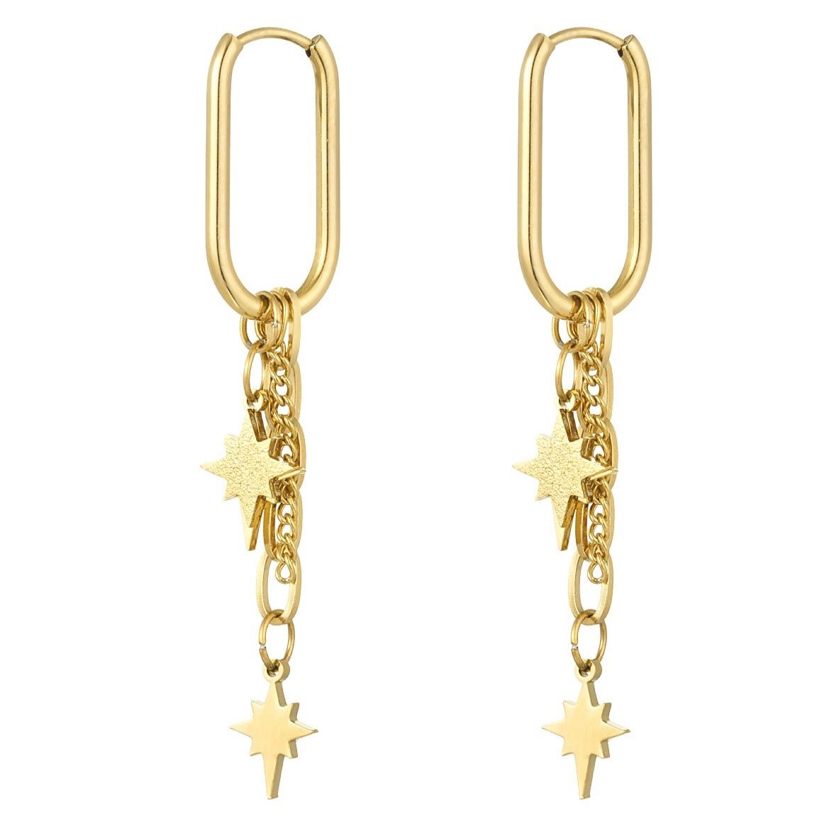 Ohrhänger Ohrringe - Ovale Creolen mit Sternen - Gold - ohrhaenger-ringe+stern-gold-oy116 - Beau Soleil Jewelry
