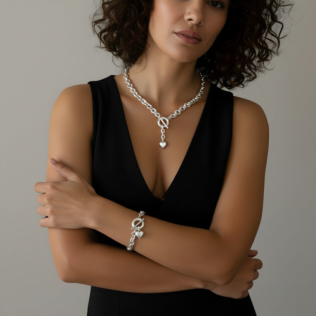 Schmuck Set’s - Schmuck-Set - Halskette und Armband mit Herz-Anhänger - Silber - k306+a306-18 - Beau Soleil Jewelry