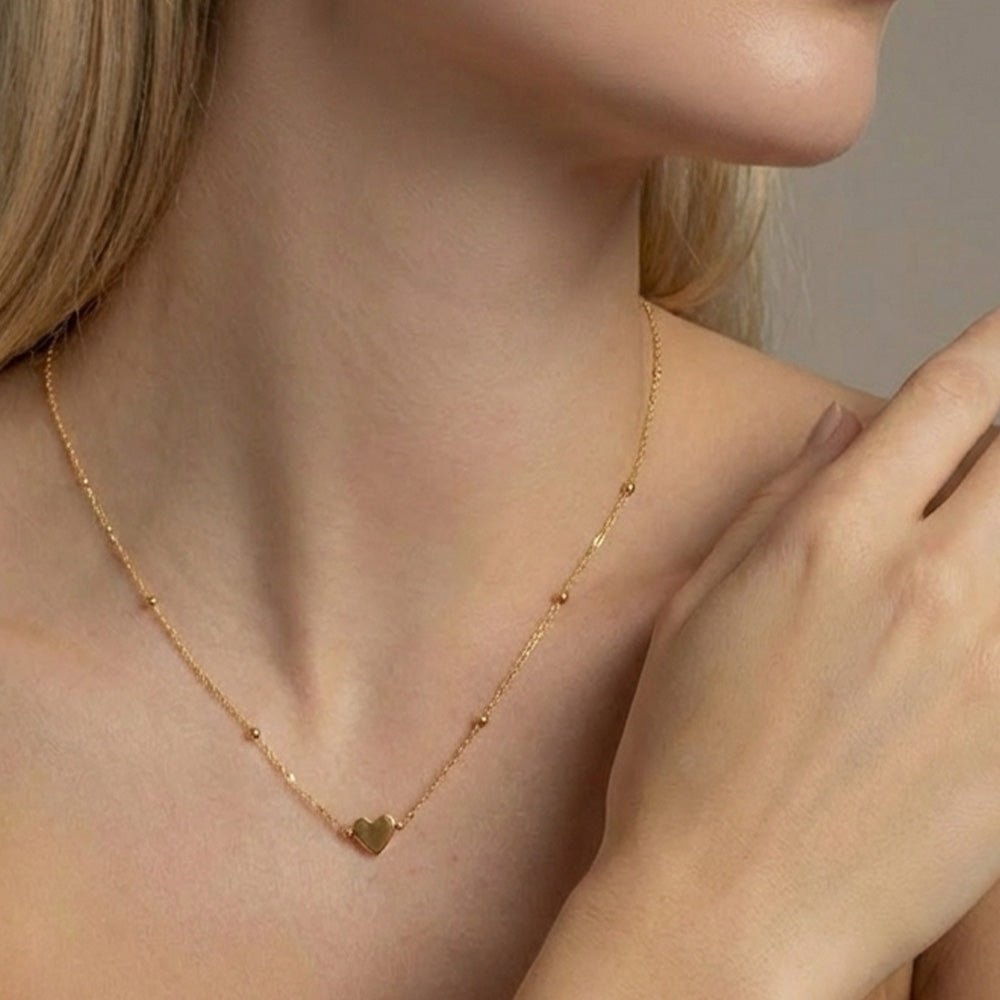 Ketten - Zarte Edelstahlkette mit Herz - Gold - - Beau Soleil Jewelry