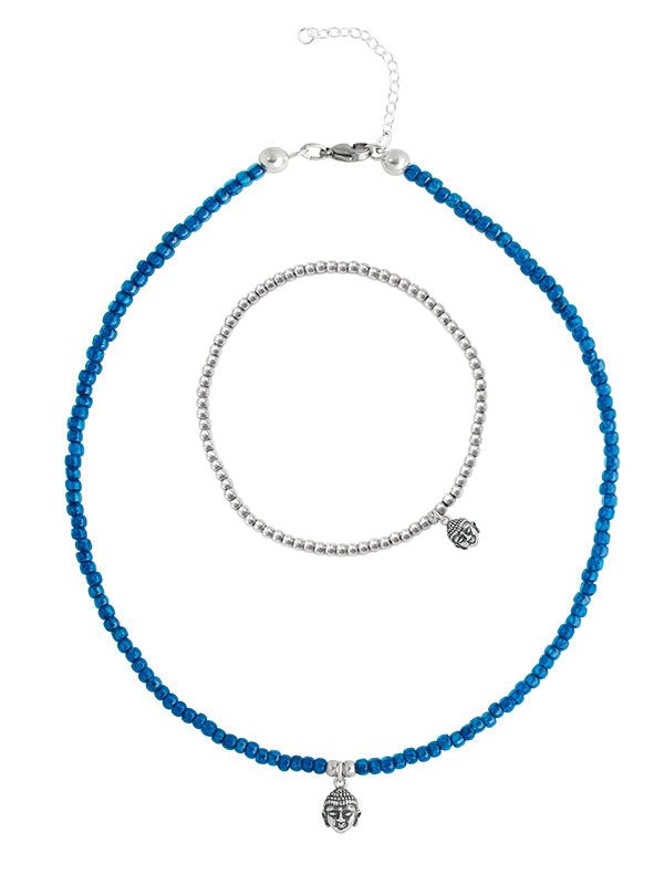925 Silber Schmuck - 925 Silber Kette Collier & Armband Buddha - 17 - Set_buddha _898A_K501-blue-17 - Beau Soleil Jewelry
