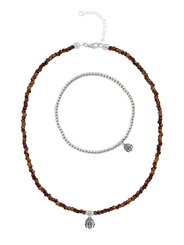 925 Silber Schmuck - 925 Silber Kette Collier & Armband Buddha - 17 - Set_buddha _898A_K501-granat-17 - Beau Soleil Jewelry