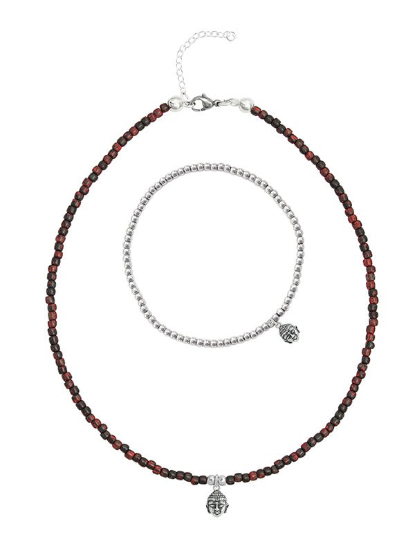 925 Silber Schmuck - 925 Silber Kette Collier & Armband Buddha - 17 - Set_buddha _898A_K501-granat-17 - Beau Soleil Jewelry