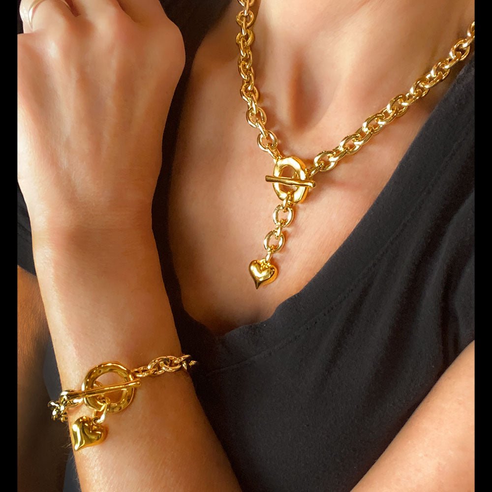 Schmuck Set’s - Schmuck-Set - Halskette und Armband mit Herz-Anhänger - Gold - k306+a306-18-gold - Beau Soleil Jewelry