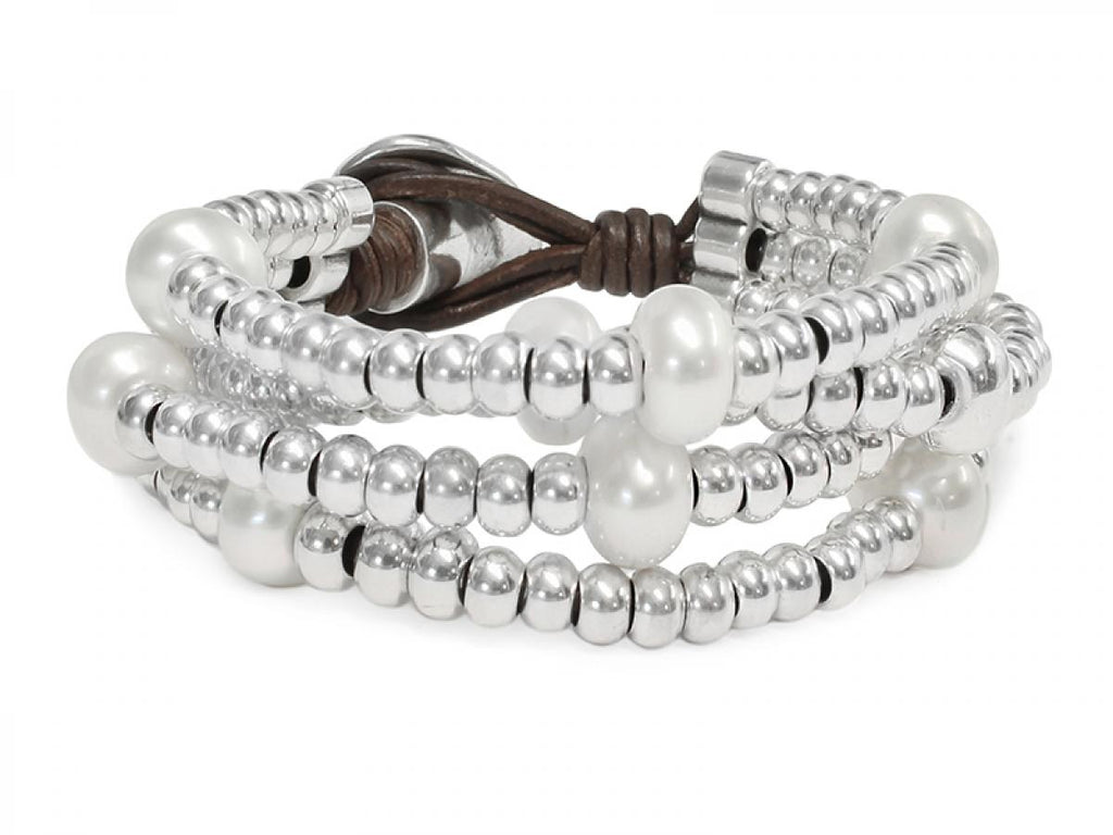 Armbänder - Lederarmband Süsswasser Perlen - Braun - A965-18-Braun - Beau Soleil Jewelry
