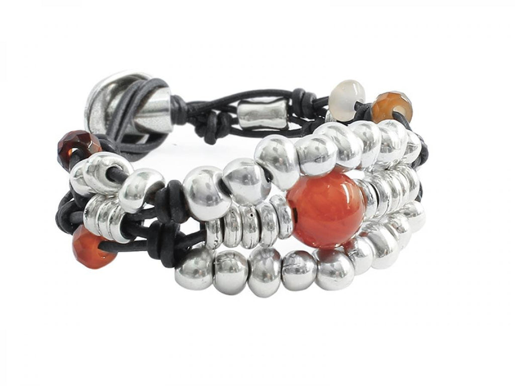 Armbänder - Armband Leder Karneol - Schwarz 18 - A966-carneol-18-Schwarz - Beau Soleil Jewelry