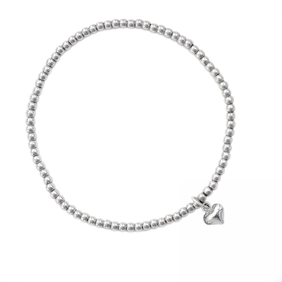925 Silber Schmuck - 925 Silber Kugelarmband für Damen mit Herz Anhänger - Beau Soleil Jewelry