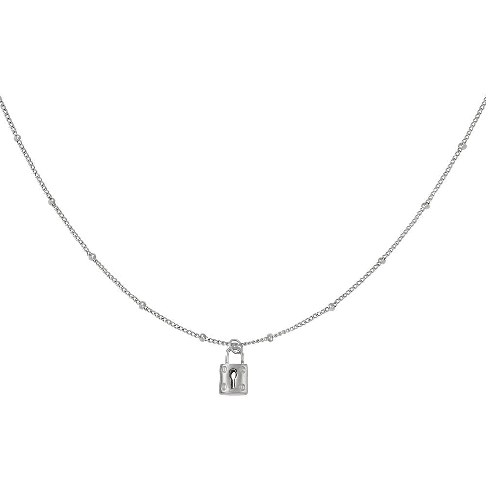 Ketten - Damen Edelstahlhalskette mit Schloss Anhänger - Silber - ke-1015-silber - Beau Soleil Jewelry