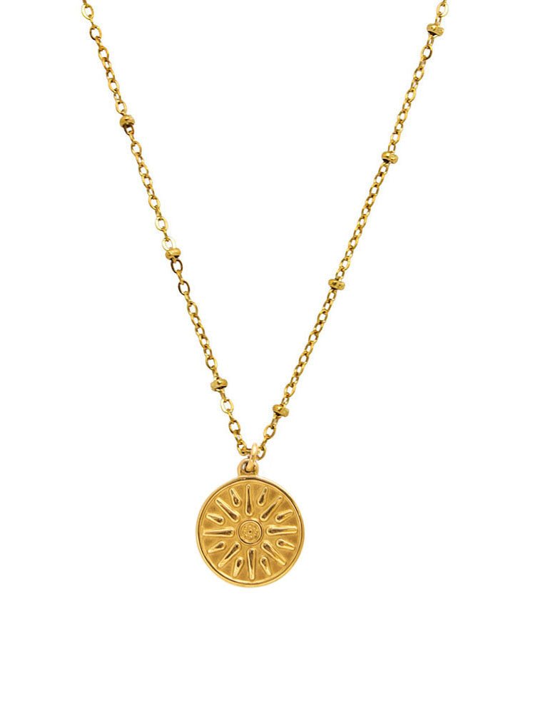  Edelstahlhalskette mit Münzanhänger Sonnensymbol - Gold - KG1035-gold - Halsketten für Damen - Beau Soleil Jewelry