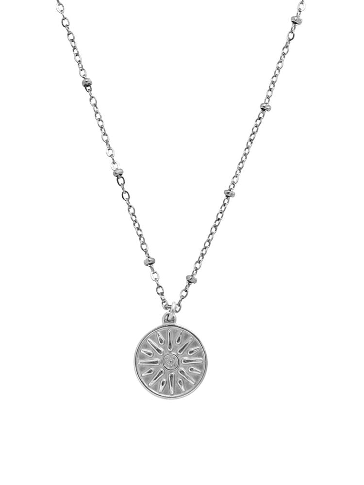 Edelstahlhalskette mit Münzanhänger Sonnensymbol - Silber - KG1035-silber - Halsketten Damen - Beau Soleil Jewelry