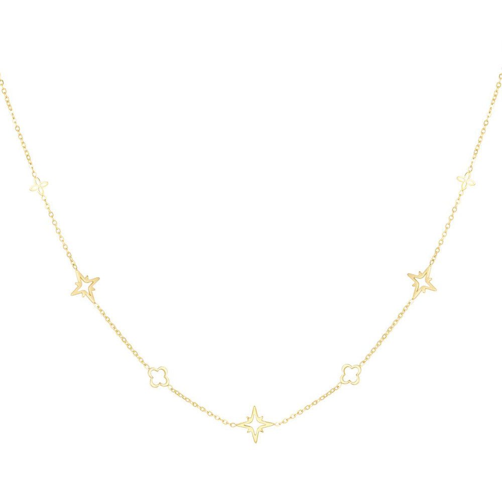 Ketten - Feine Halskette mit Sternen und Glücksklee Blätter - Gold - kette-stern+klee-ke1016-gold - Beau Soleil Jewelry