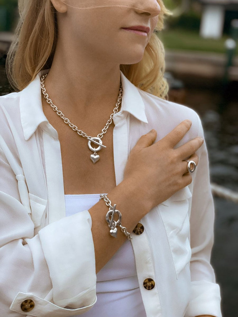 Armbänder - Glieder-Armband mit Herzanhänger - Silber - a306-18 - Beau Soleil Jewelry