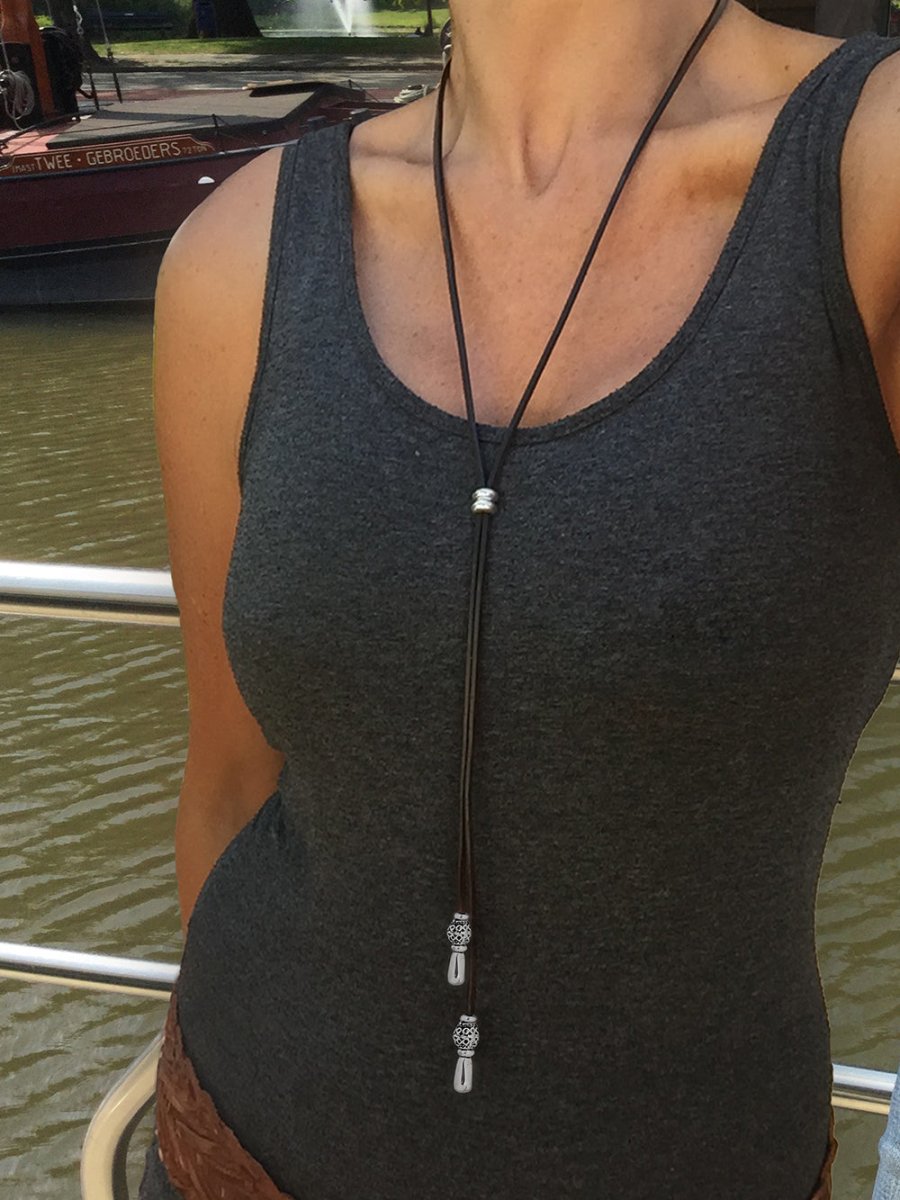 Ketten - Kette Bali individuell tragbar K256 - 50cm Schwarzes Leder - k256-bali-silber-schwarz-50 - Beau Soleil Jewelry