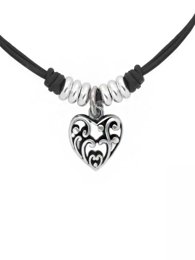 Ketten - Kurze Lederkette Damen mit Herzanhänger - Braun - K288 - Beau Soleil Jewelry