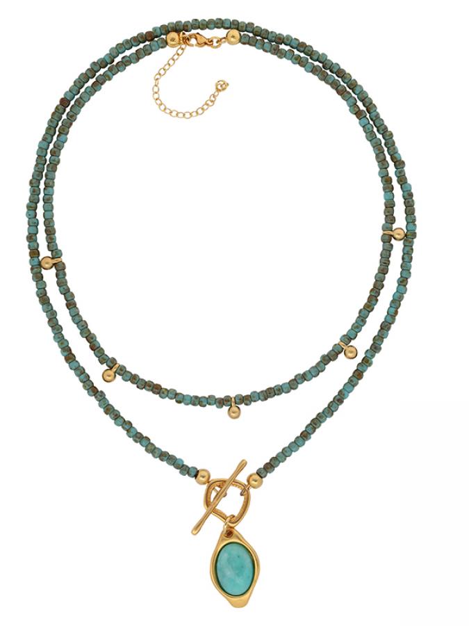 Halskette Collier Kette Set Türkis Anhänger - vergoldet - K-1010-tuerkis-set - Halsketten - Beau Soleil Jewelry