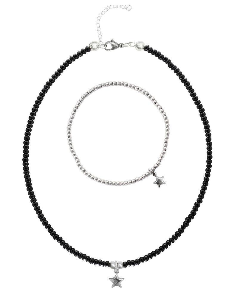 925 Silber Schmuck - Schmuck Set 925 Silber Kette & Armband mit Stern - 17 - Beau Soleil Jewelry