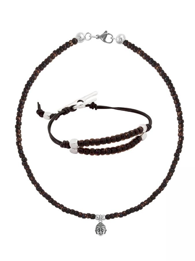 Ketten - 925 Silber Kette Collier Buddha und Armband Topaz matt - K501_buddha_set - Beau Soleil Jewelry