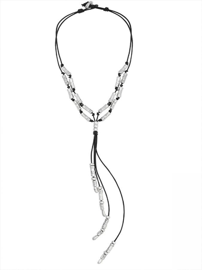 Ketten - Damen Lederkette mehrreihig mit langen Fransen - Braun - K286 - Beau Soleil Jewelry