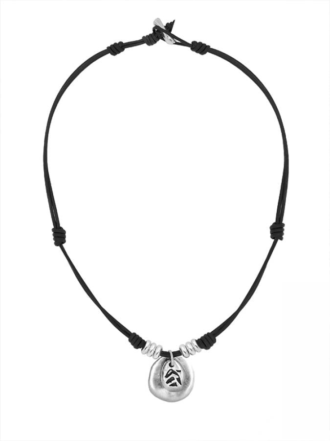 Ketten - Kurze Damen Lederkette Tribal Coin - 40 cm Braun - K289 - Beau Soleil Jewelry