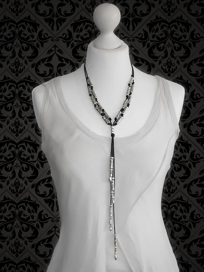 Ketten - Damen Lederkette mehrreihig mit langen Fransen - Braun - K286 - Beau Soleil Jewelry