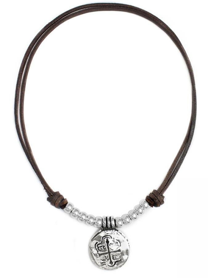 Lederkette für Herren längenverstellbar mit Münzen Anhänger - Braun - Halsketten - Beau Soleil Jewelry